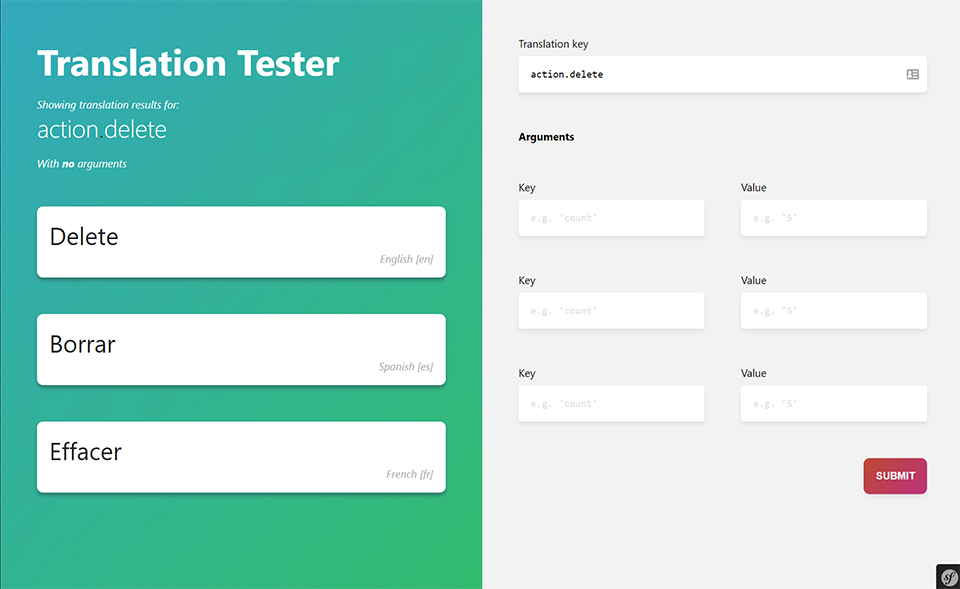 Screenshot of the Translations Testing Bundle page